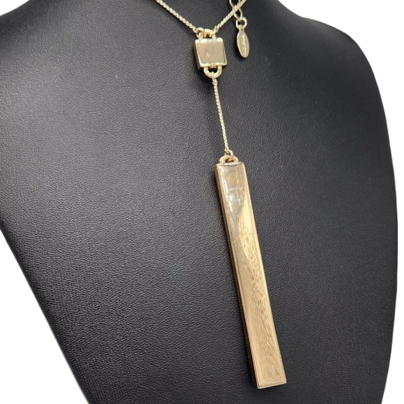 Linea By Louis Dell'Olio QVC Goldtone Vertical Bar Y-Drop Minimalist Necklace - Picture 4 of 16